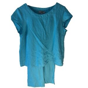 Flax 2 Piece Linen Set Outfit Top Pants Women S Blue Lagenlook Classy‎ Capsule
